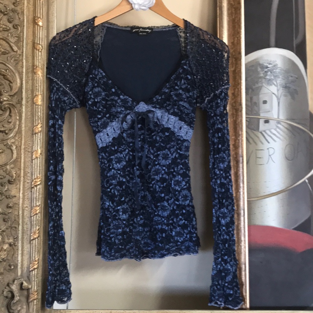 🌿 Ann Ferriday Deep Blue Lace Light/Swtr Top/OS